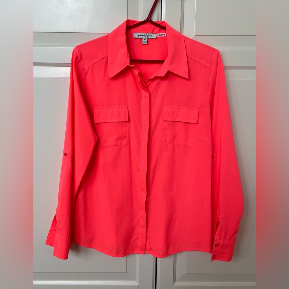 Neon Blouse with Hidden Button Closure